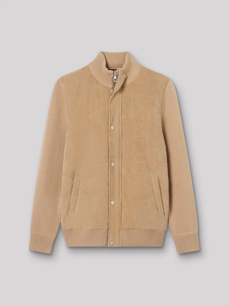 Cardigan zippé bi-matière