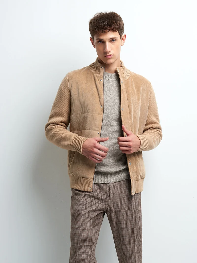 Cardigan zippé bi-matière