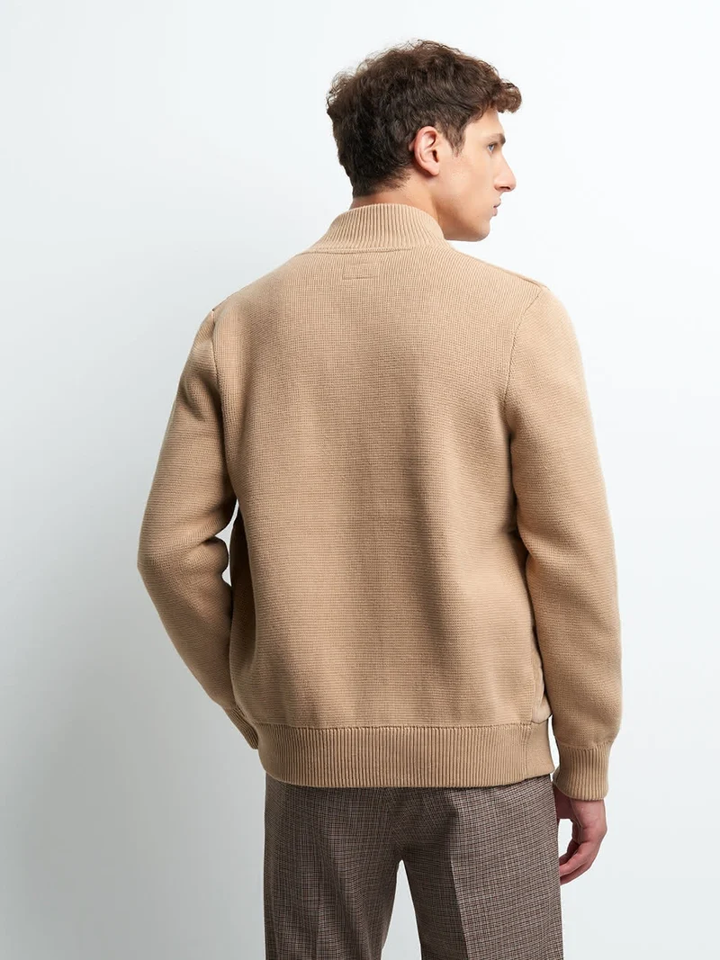 Cardigan zippé bi-matière