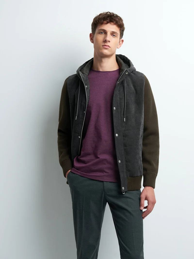 Cardigan zippé bi-matière