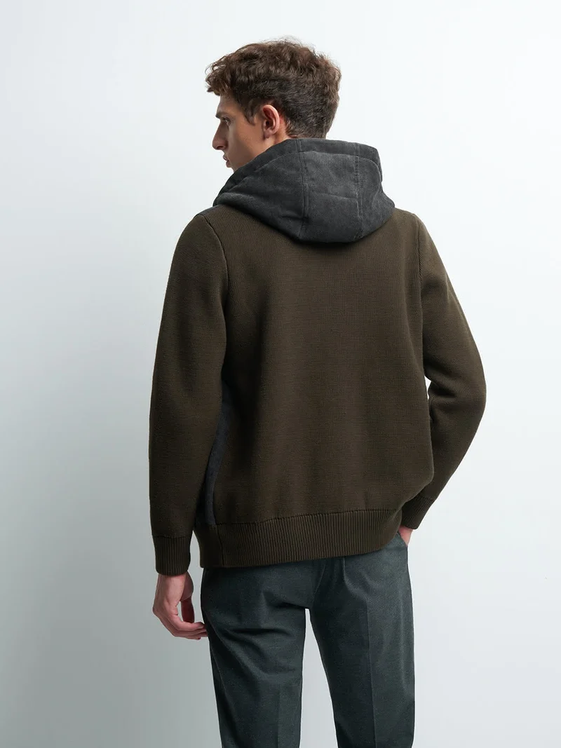 Cardigan zippé bi-matière