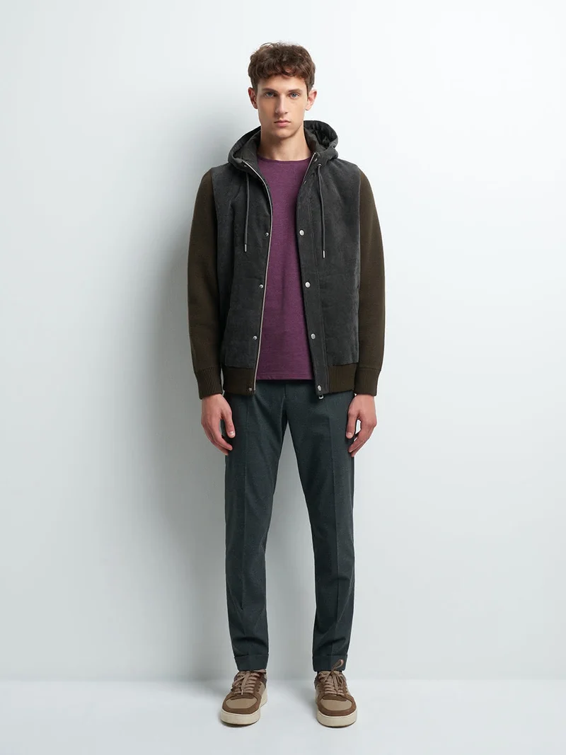 Cardigan zippé bi-matière
