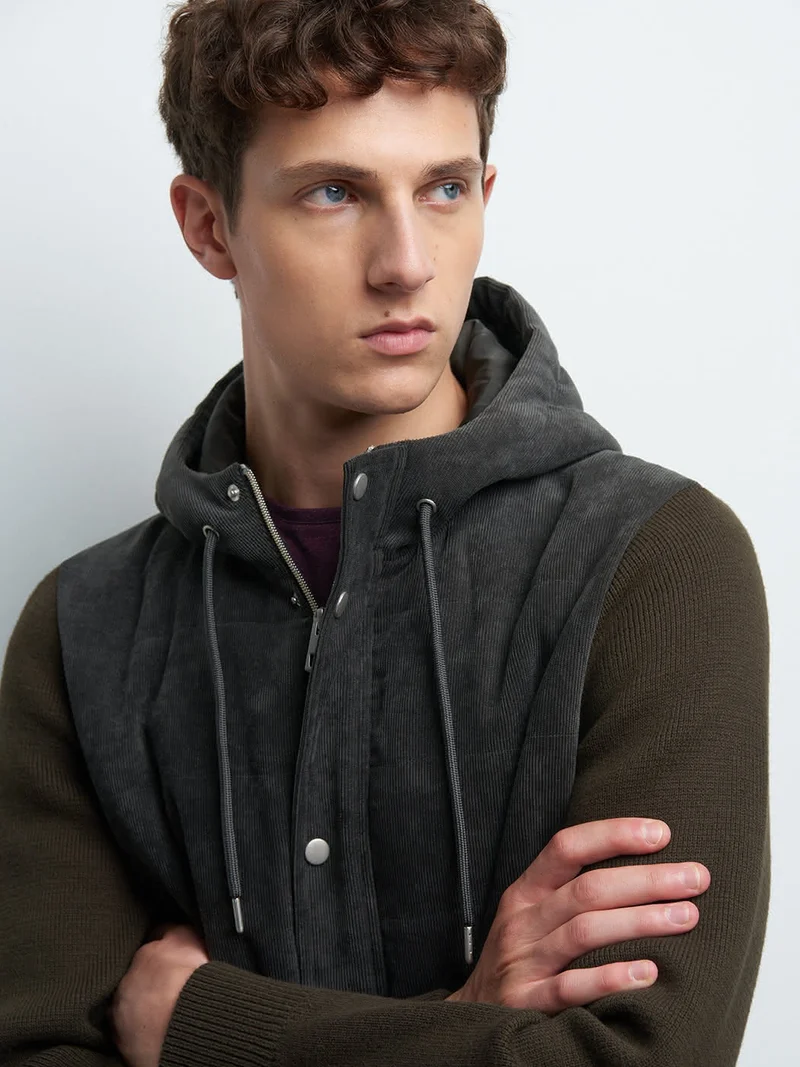 Cardigan zippé bi-matière