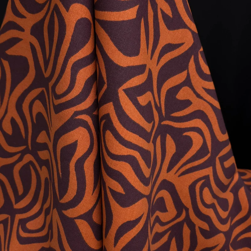 Canevas de coton imprimé abstrait | Caramel et cacao | Oeko-Tex