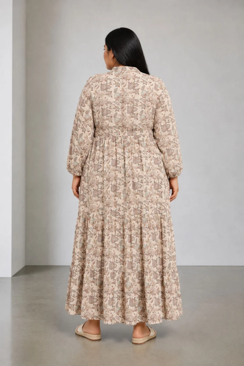 Tavra|100% Viscose Tiered Maxi Shirt Dress
