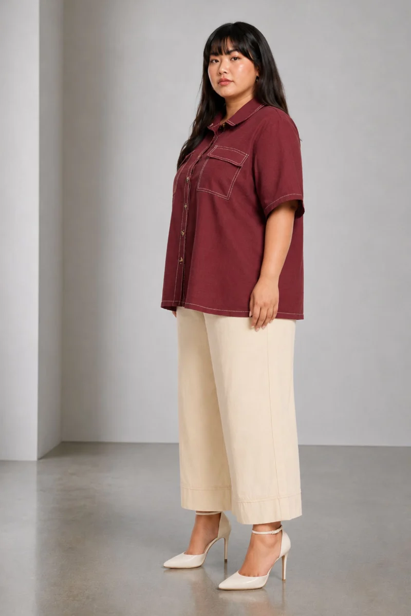 Itzia|100% Cotton Contrast Stitch Shacket