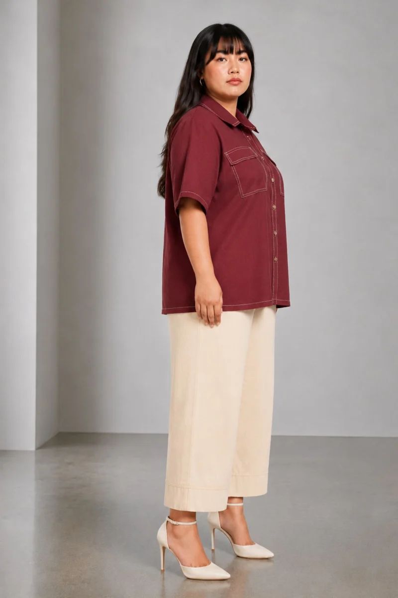Itzia|100% Cotton Contrast Stitch Shacket