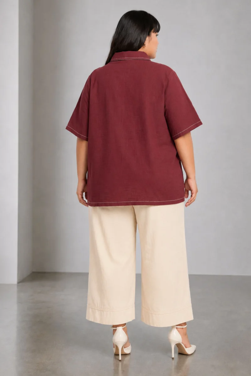 Itzia|100% Cotton Contrast Stitch Shacket