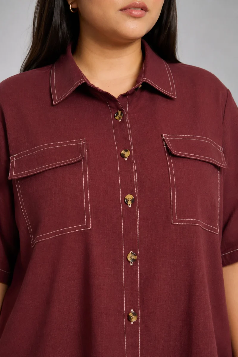 Itzia|100% Cotton Contrast Stitch Shacket
