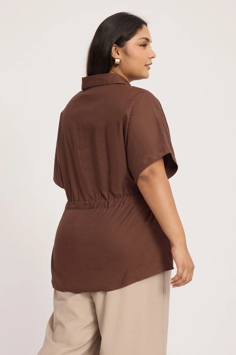 Jorga|100% Cotton Collared Top With Tie Up