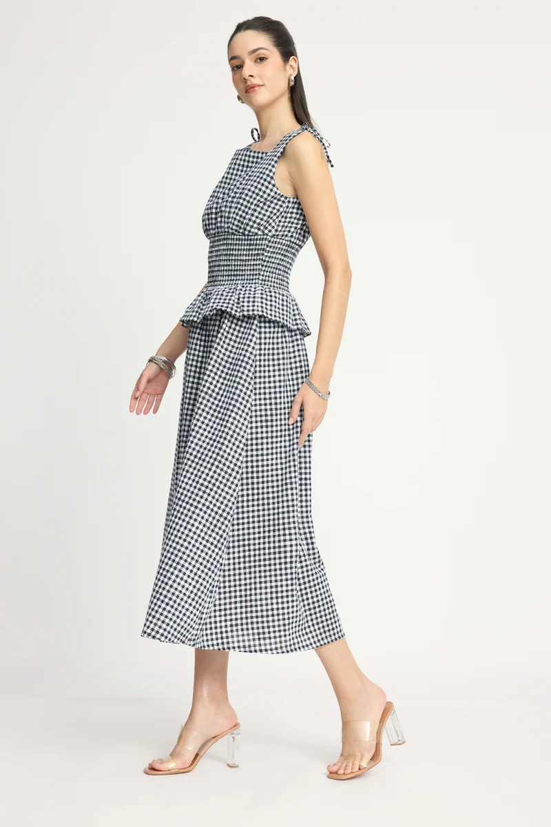 Janni|100% Cotton Smocked Waist Midi Dress
