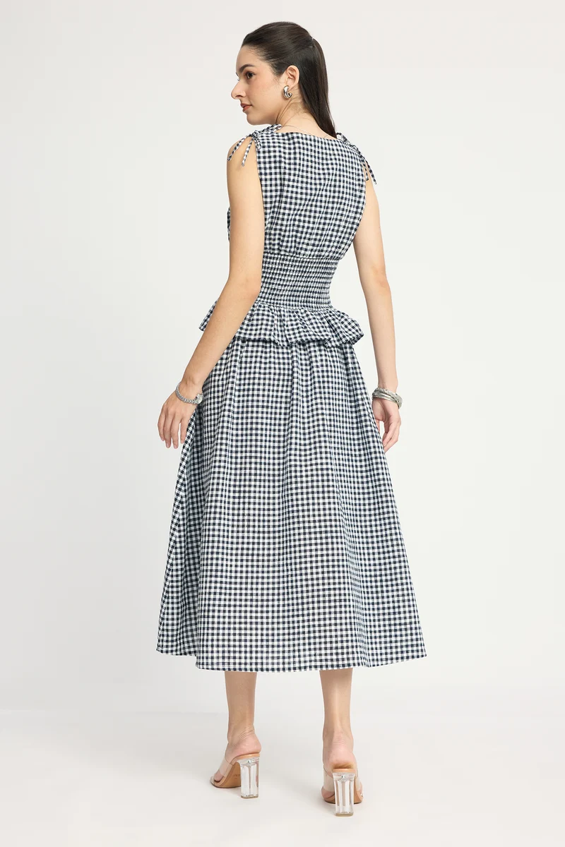 Janni|100% Cotton Smocked Waist Midi Dress