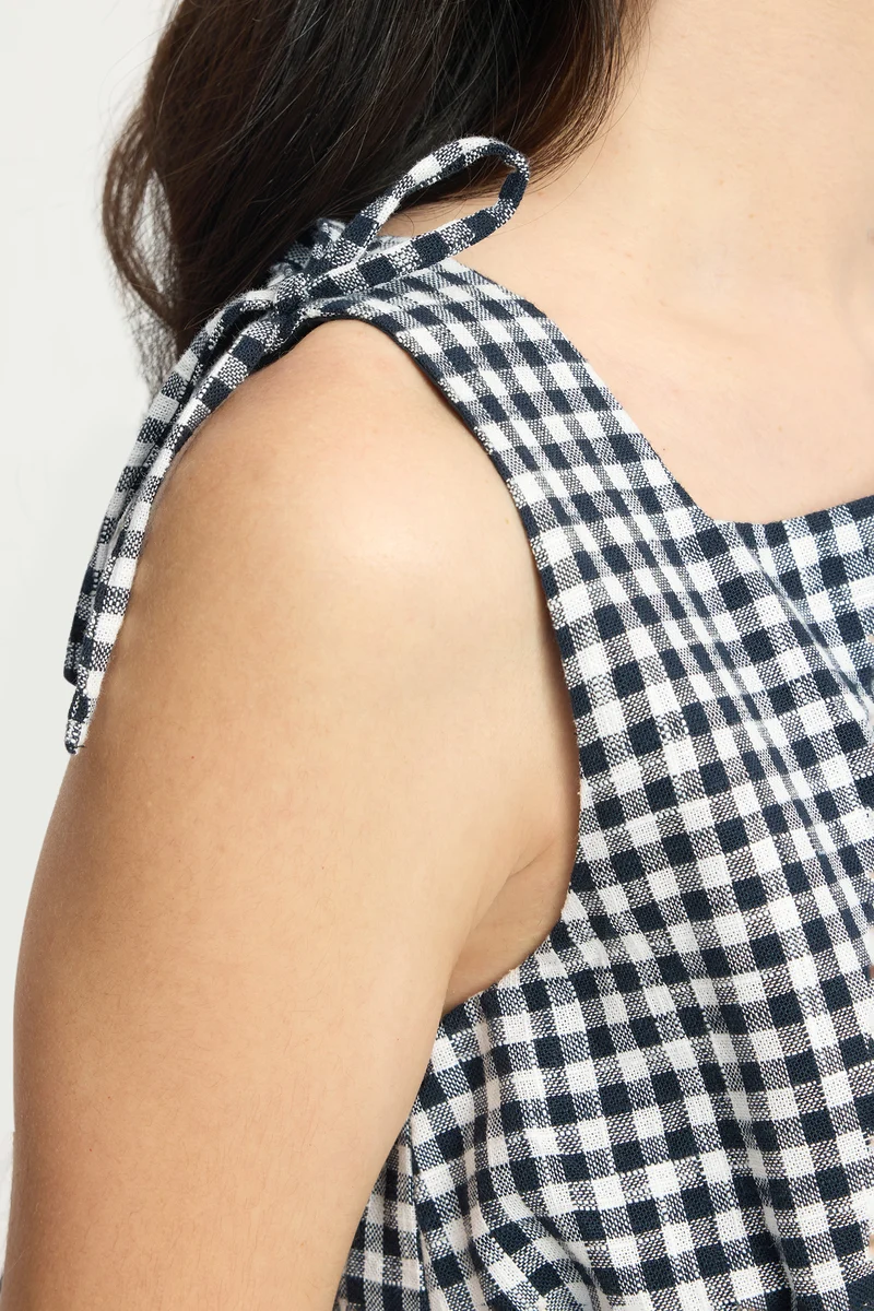 Janni|100% Cotton Smocked Waist Midi Dress