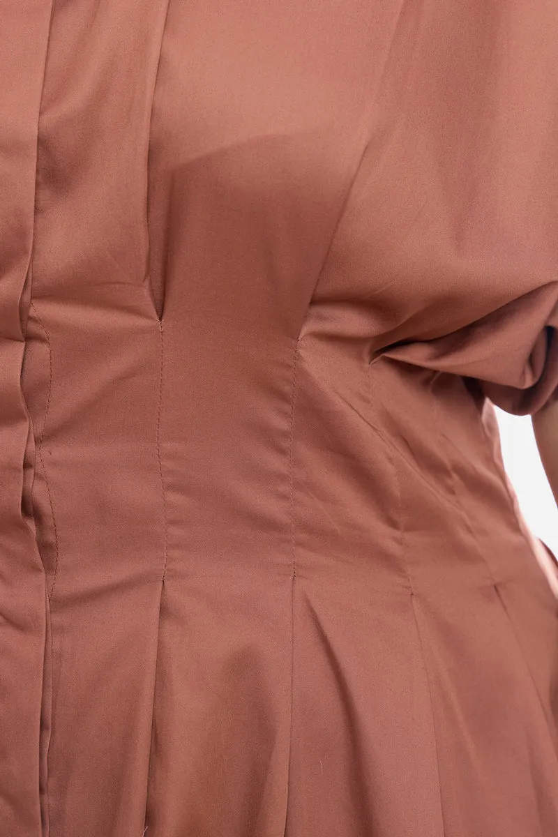 Tara|100% Viscose Pleated Button Shirt Dress