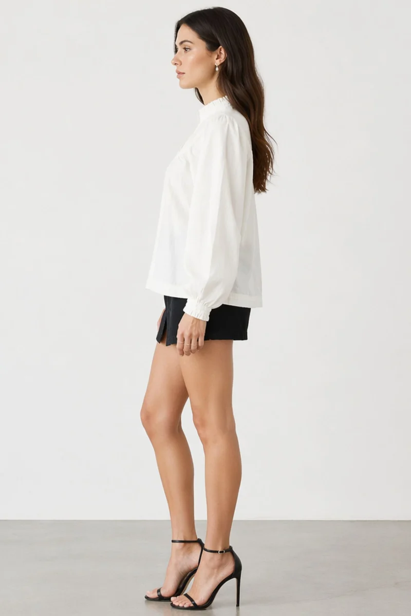 Braisy|100% Cotton Gathered Yoke Boxy Denim Top