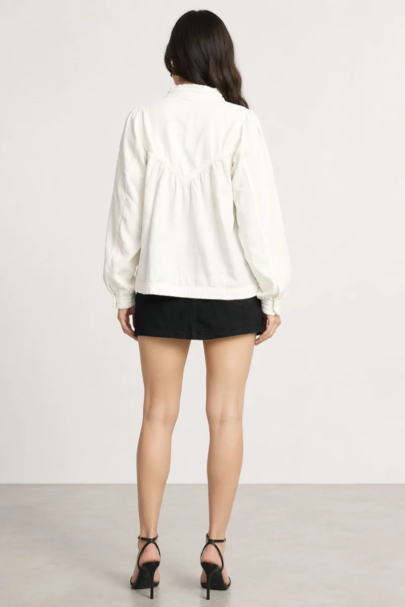 Braisy|100% Cotton Gathered Yoke Boxy Denim Top