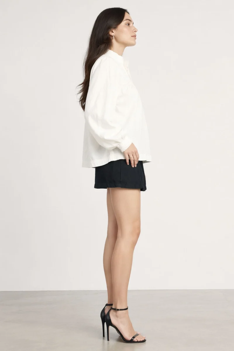 Braisy|100% Cotton Gathered Yoke Boxy Denim Top