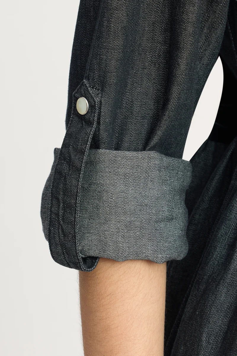 Branny|100% Cotton Relaxed Denim Shirt Mini Dress