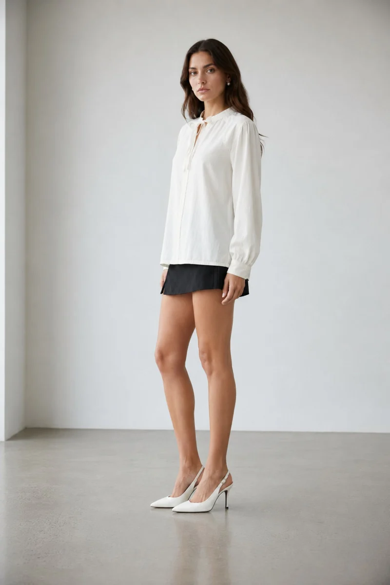 Akanae|100% Cotton Mandarin Collar Denim Top