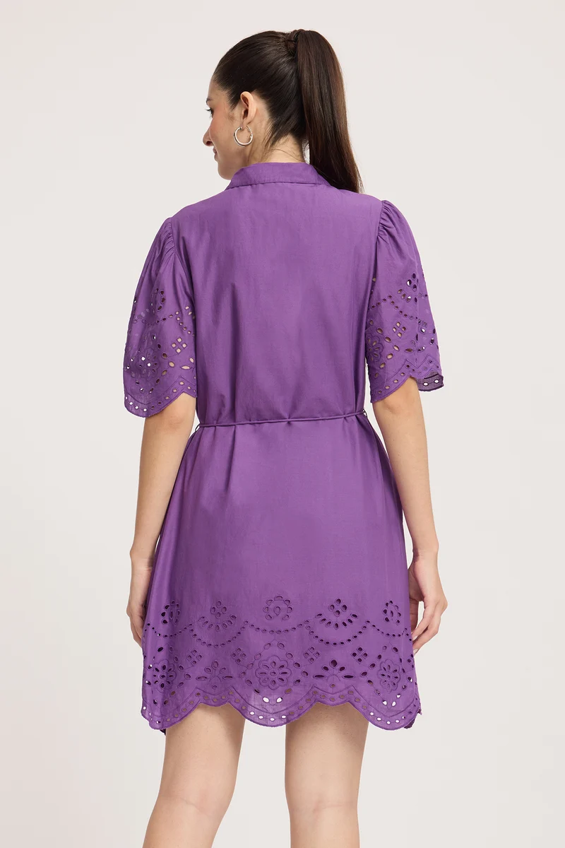 Majaga|100% Cotton Schiffli Mini Shirt Dress