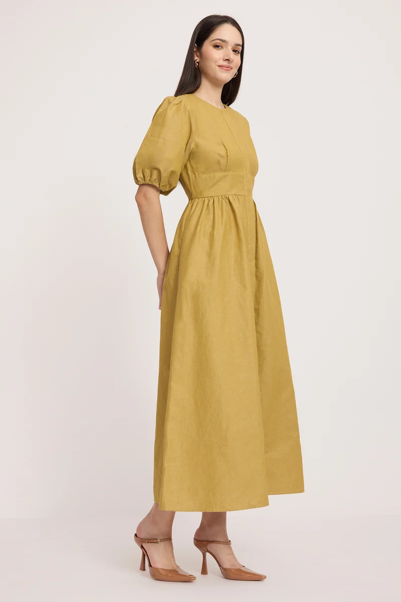 Shisha|100% Cotton Puff Sleeves Maxi Shirt Dress
