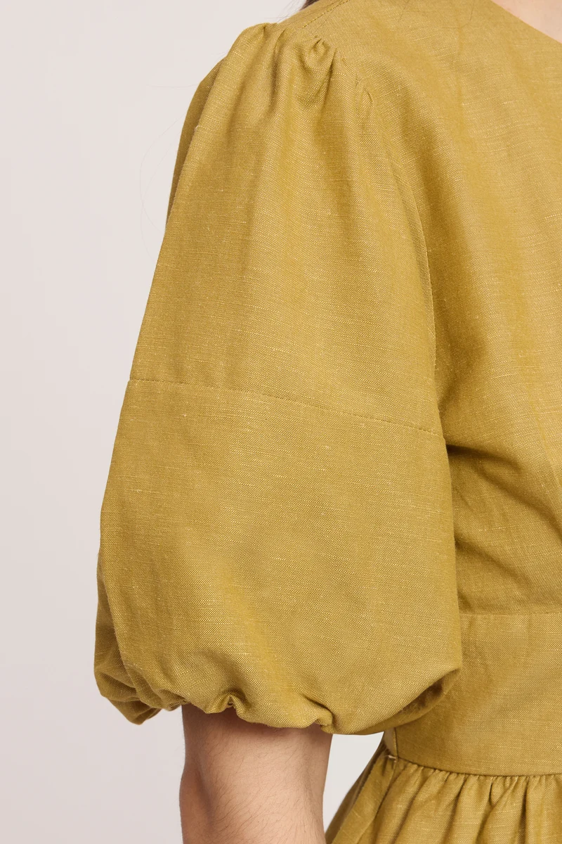 Shisha|100% Cotton Puff Sleeves Maxi Shirt Dress