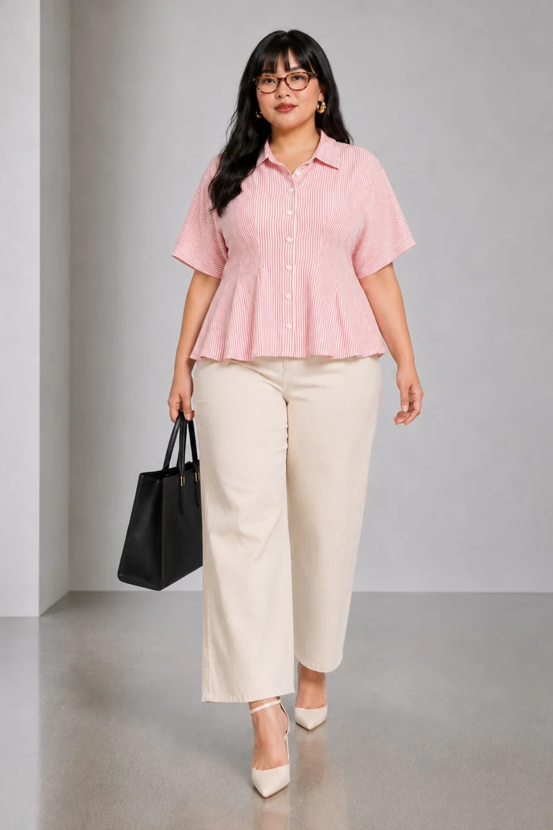 Federica|100% Cotton Pleated Striped Shirt