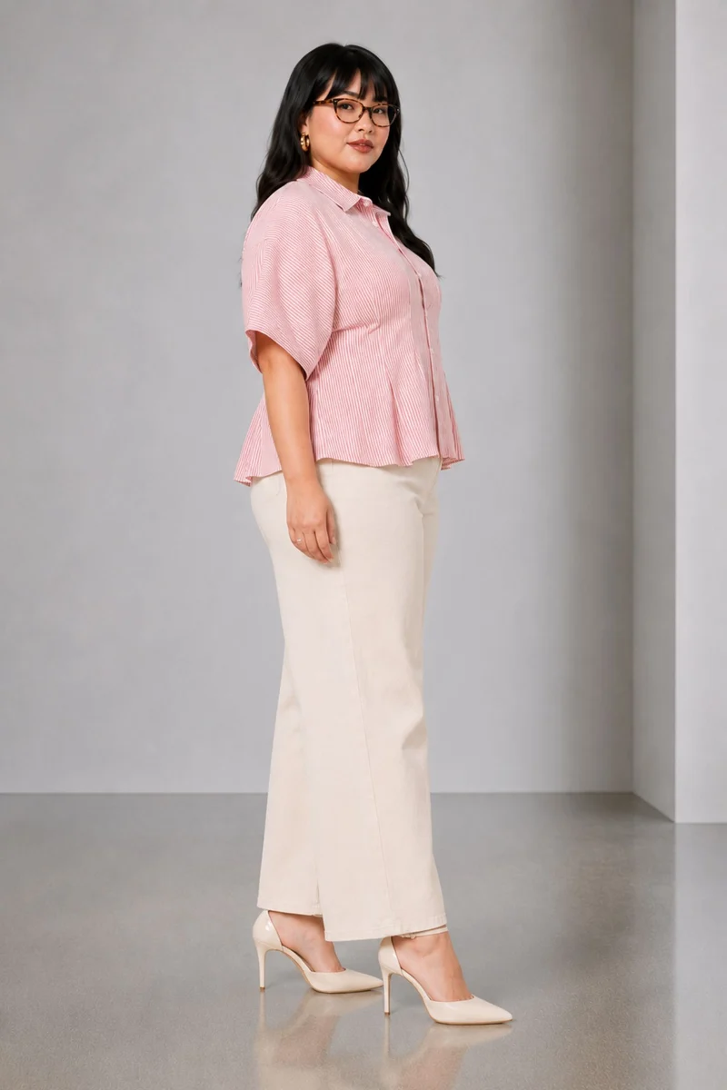 Federica|100% Cotton Pleated Striped Shirt