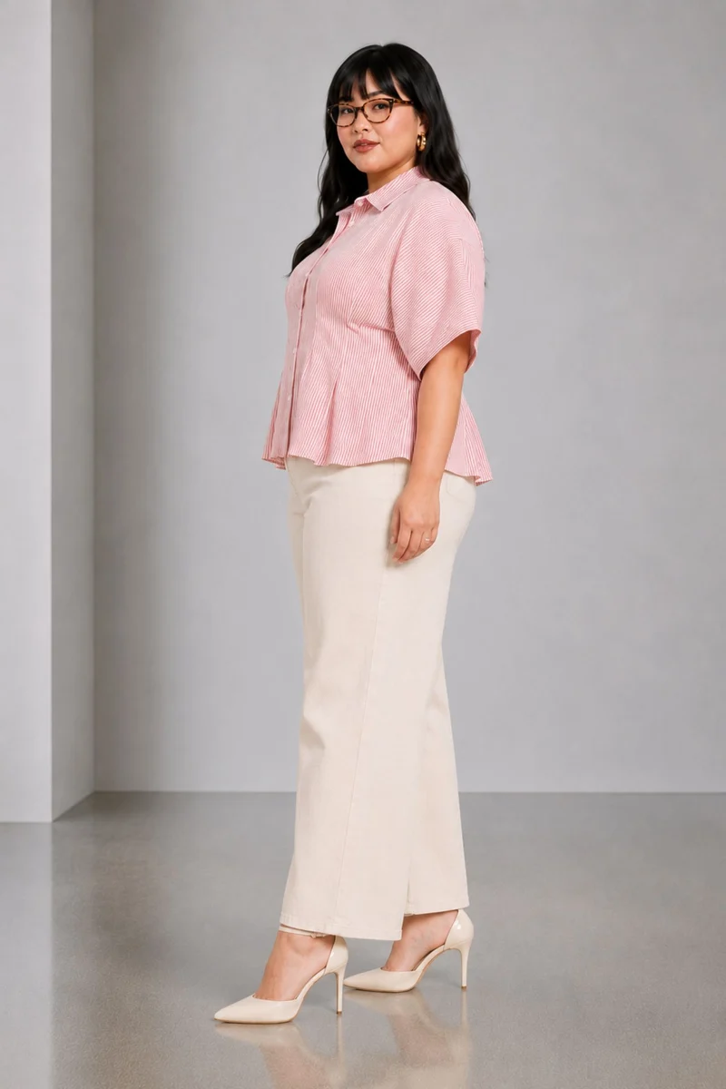 Federica|100% Cotton Pleated Striped Shirt