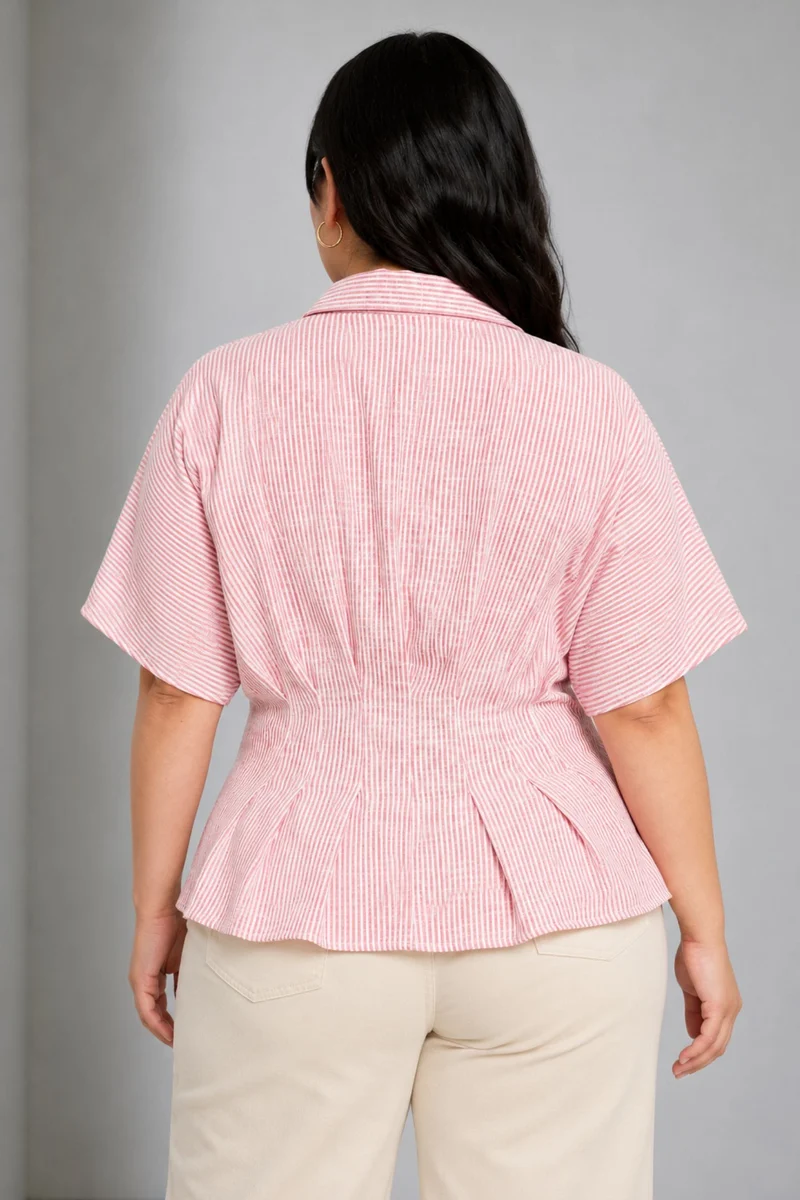 Federica|100% Cotton Pleated Striped Shirt