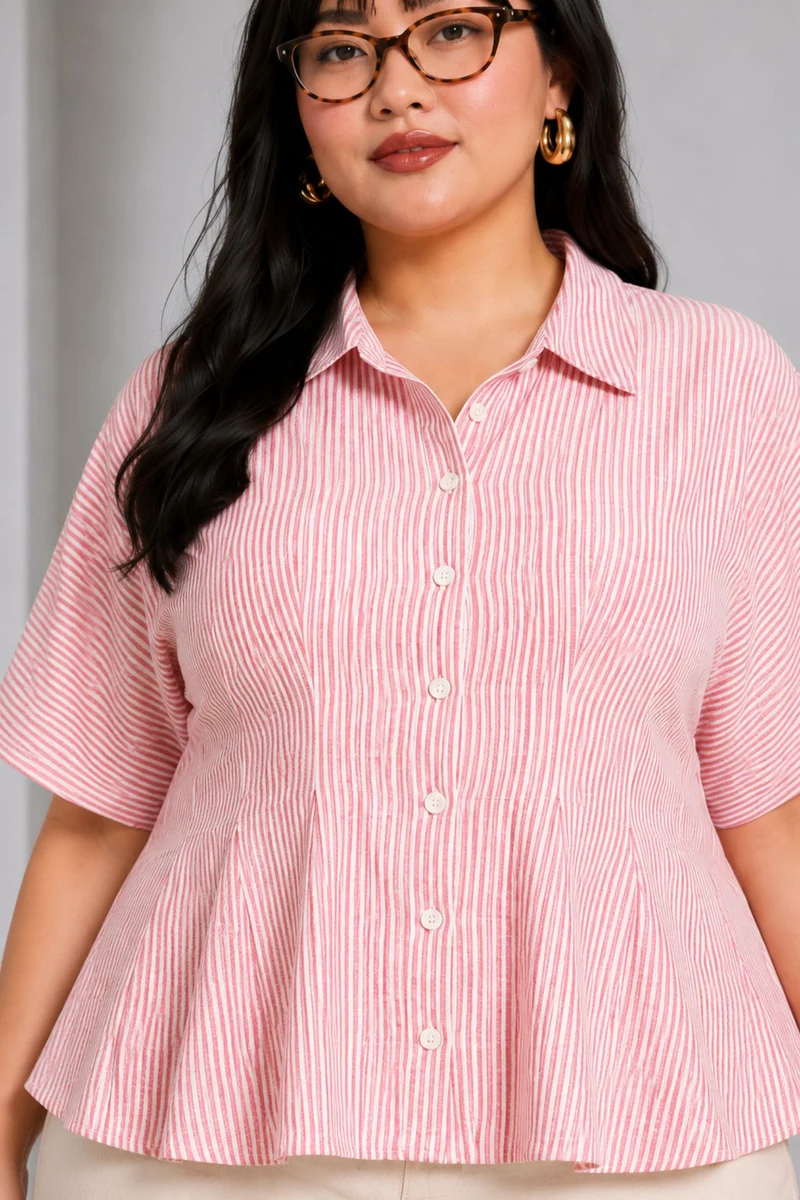 Federica|100% Cotton Pleated Striped Shirt