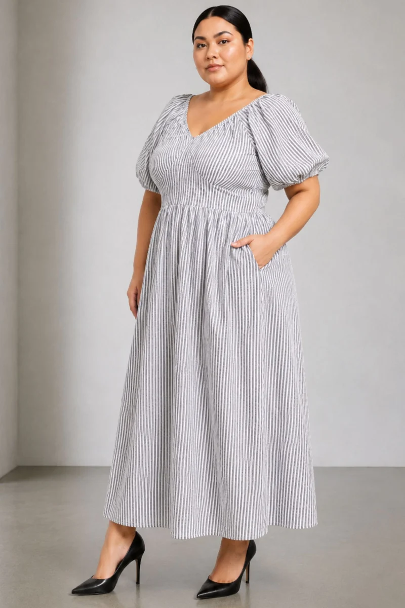 Daniela|100% Cotton Fit And Flare Maxi Dress