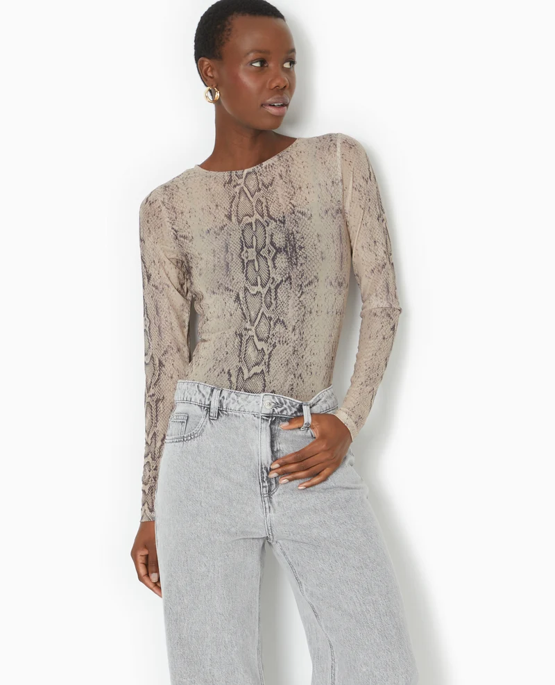 Top manches longues en résille motif python
