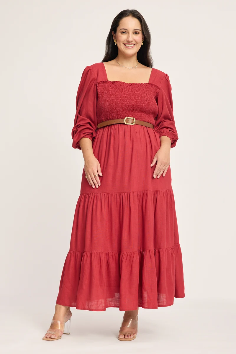 Mirabelle|100% Viscose Smocked Tiered Maxi Dress