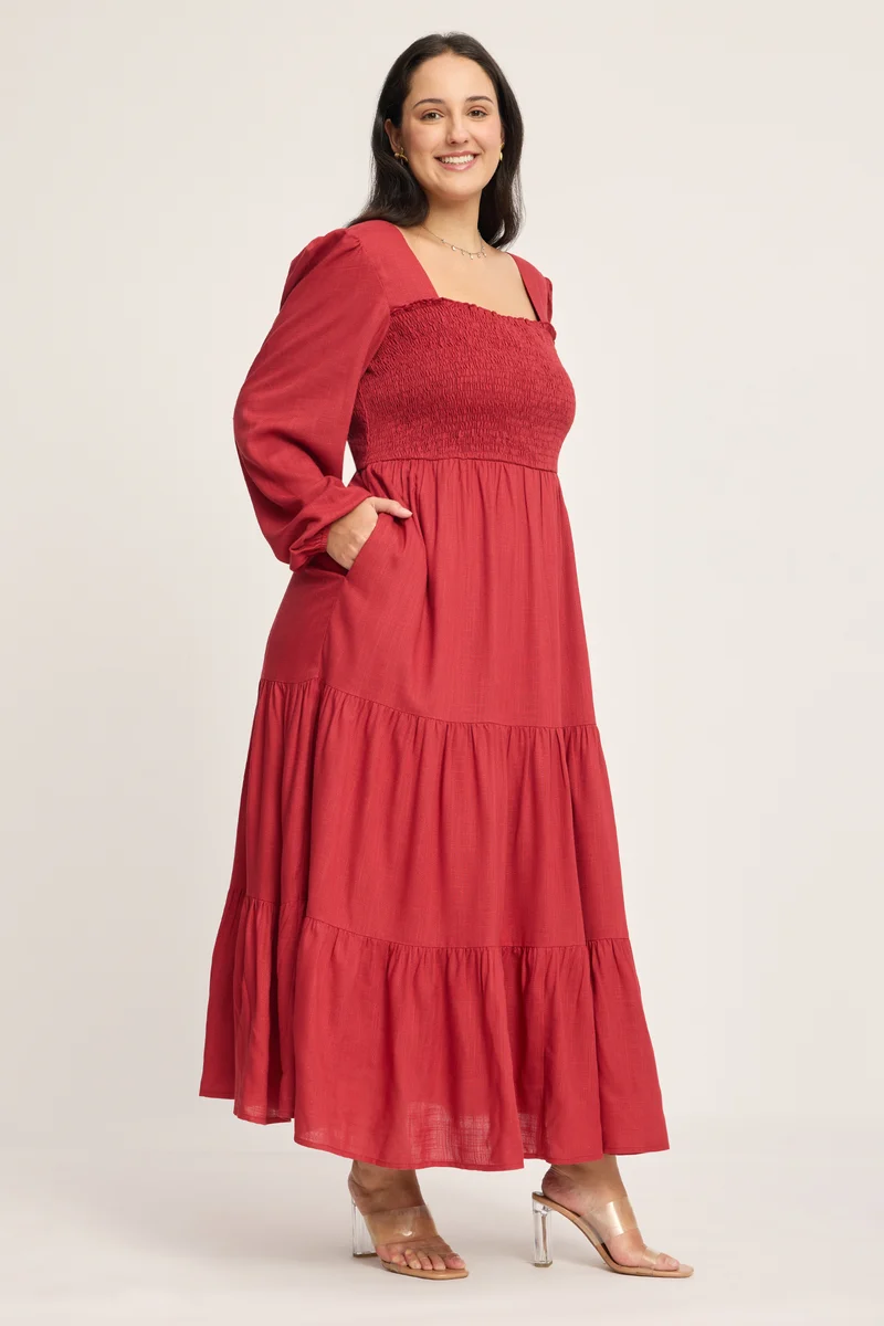 Mirabelle|100% Viscose Smocked Tiered Maxi Dress