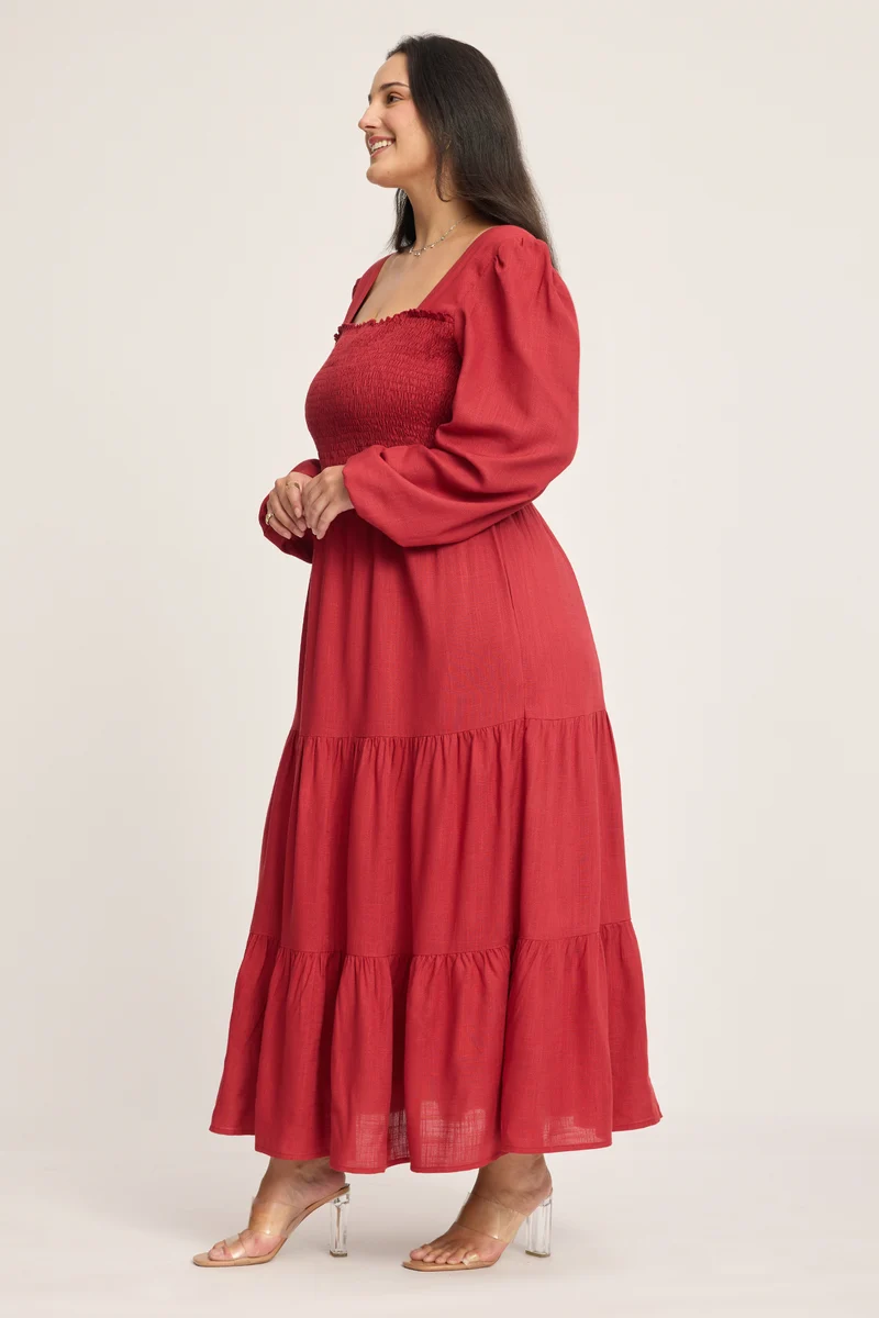 Mirabelle|100% Viscose Smocked Tiered Maxi Dress
