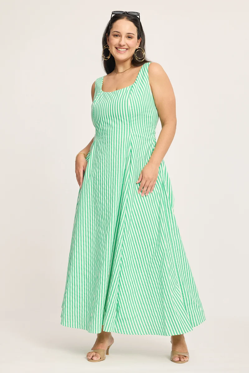 Liliana|100% Cotton Fit & Flare Striped Dress