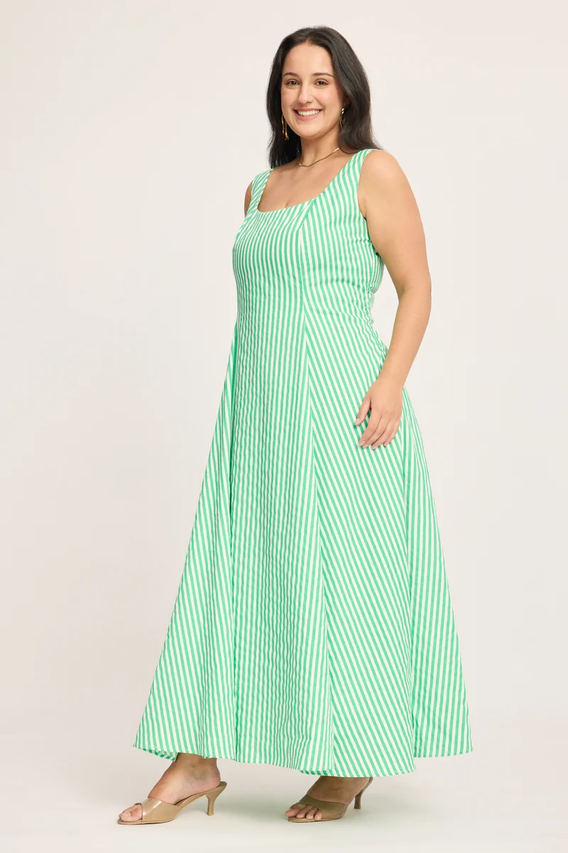Liliana|100% Cotton Fit & Flare Striped Dress