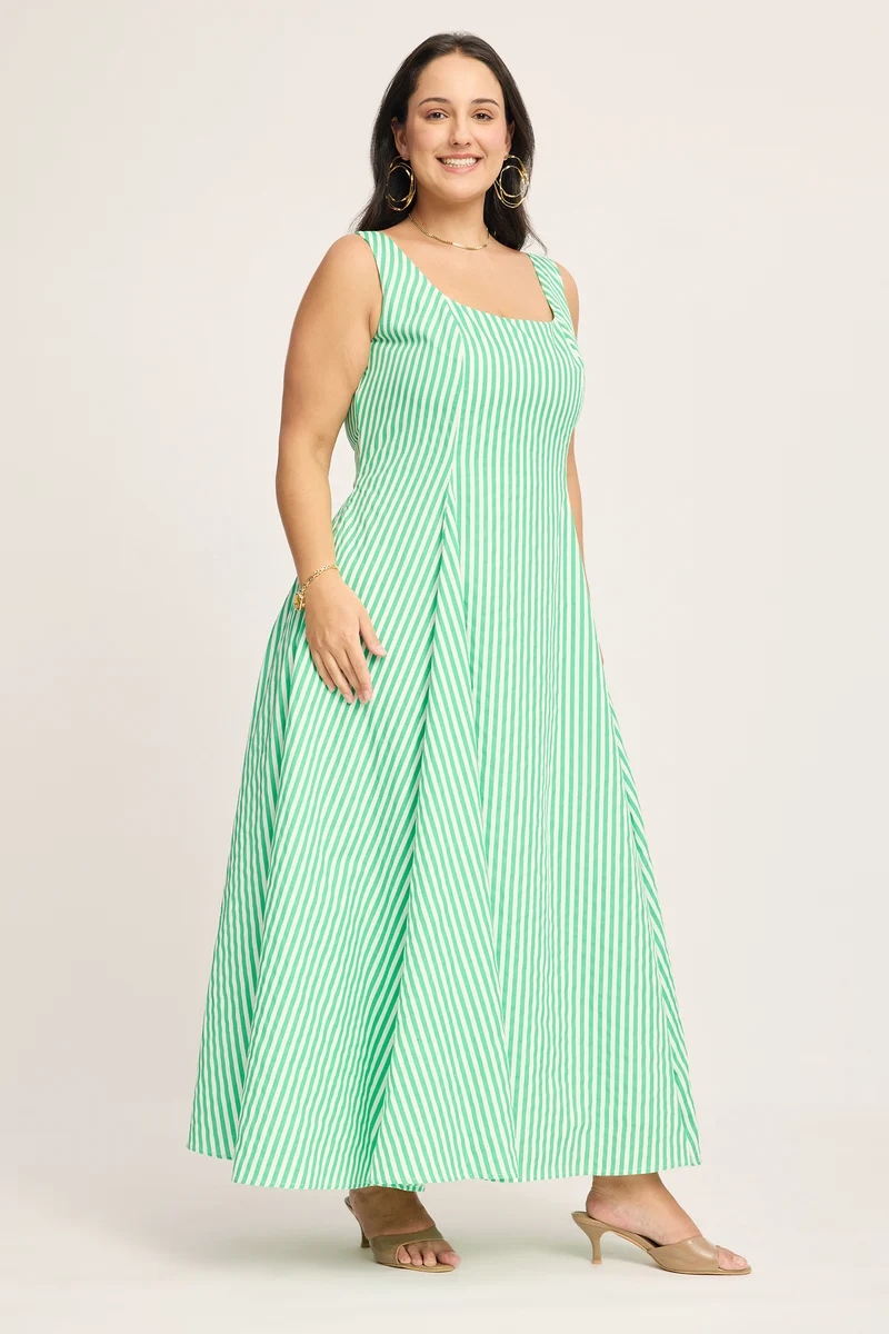 Liliana|100% Cotton Fit & Flare Striped Dress