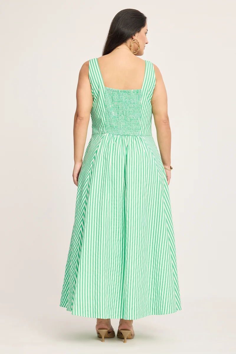 Liliana|100% Cotton Fit & Flare Striped Dress