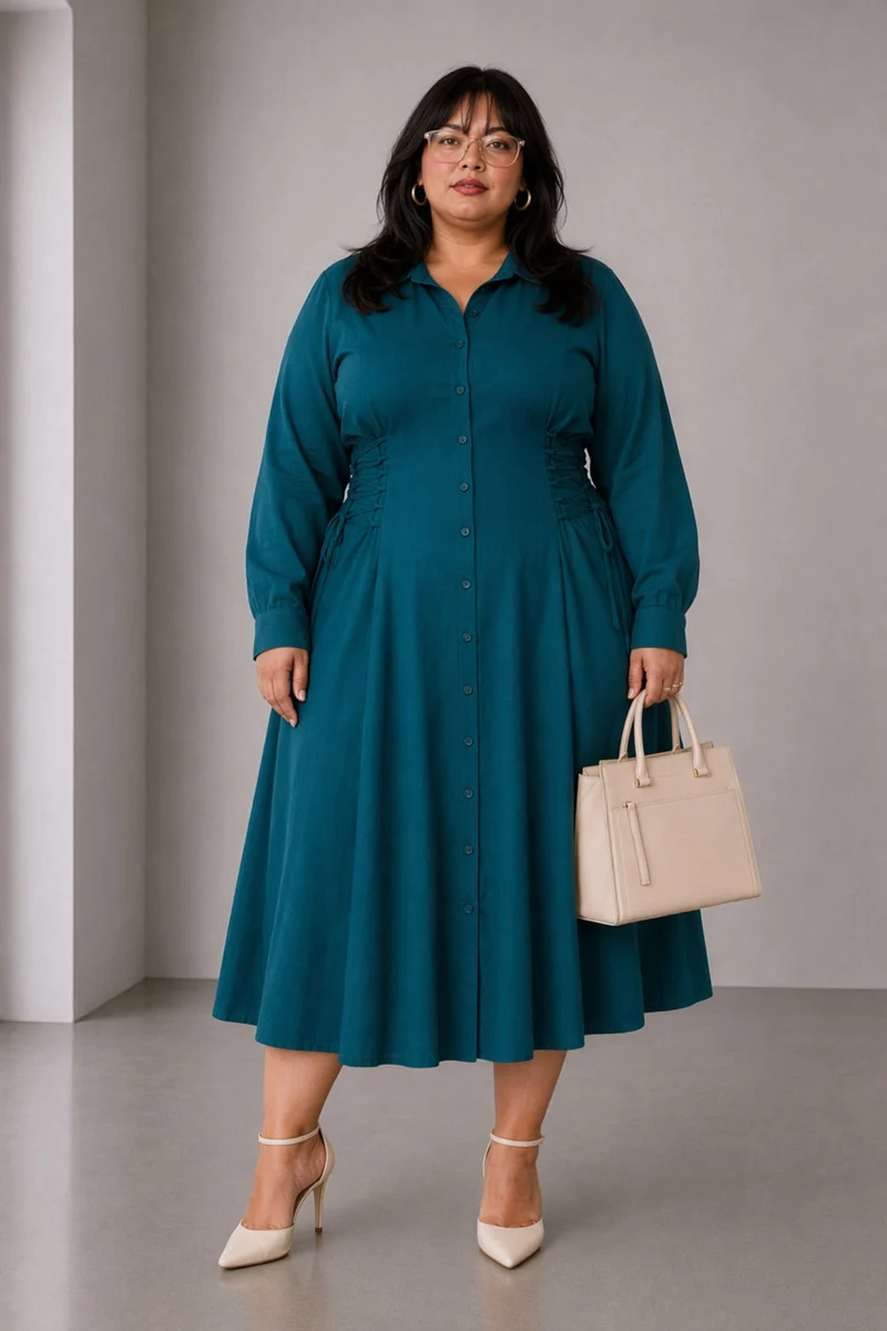 Alzira|100% Viscose Shirt Dress With Tie Up