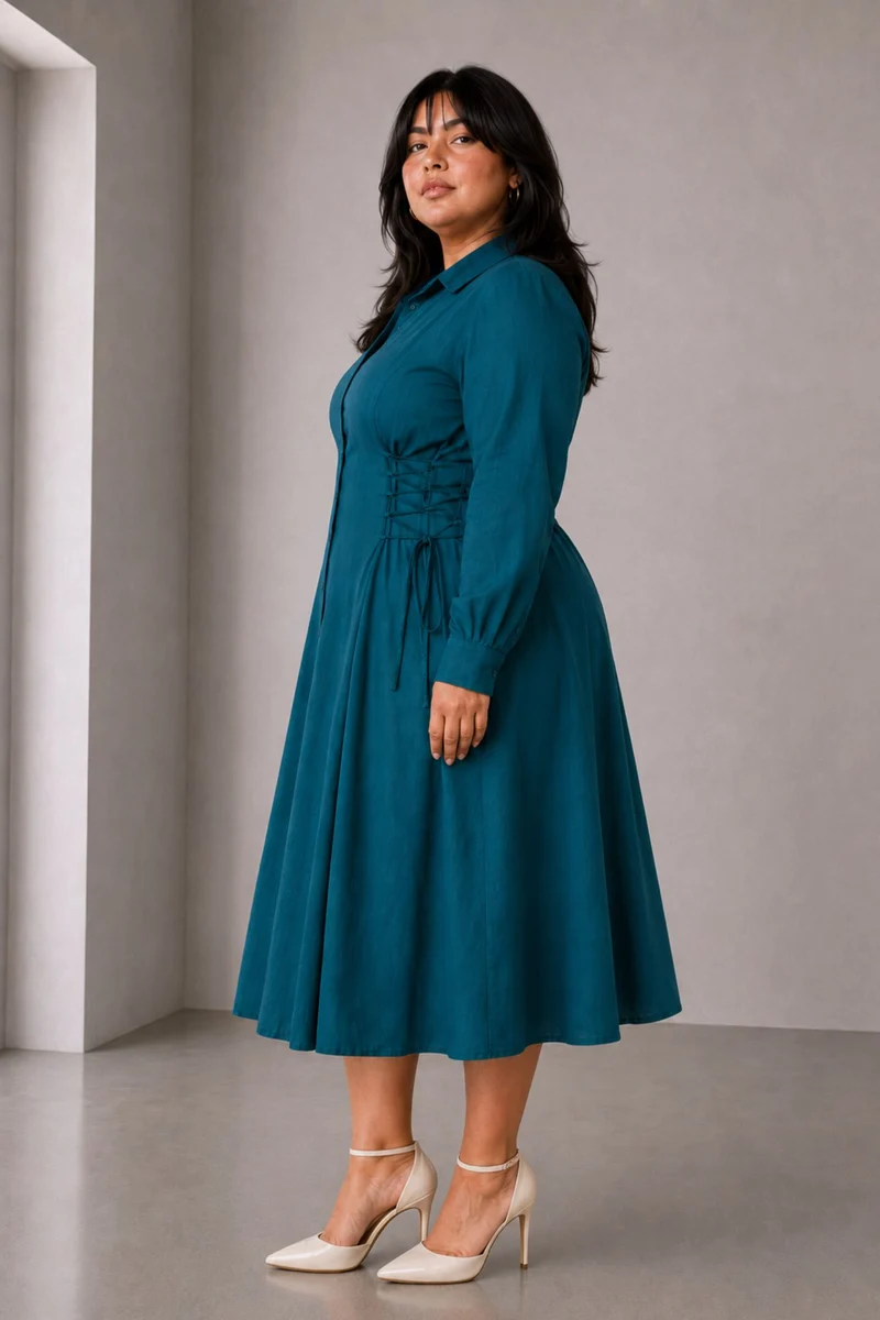 Alzira|100% Viscose Shirt Dress With Tie Up