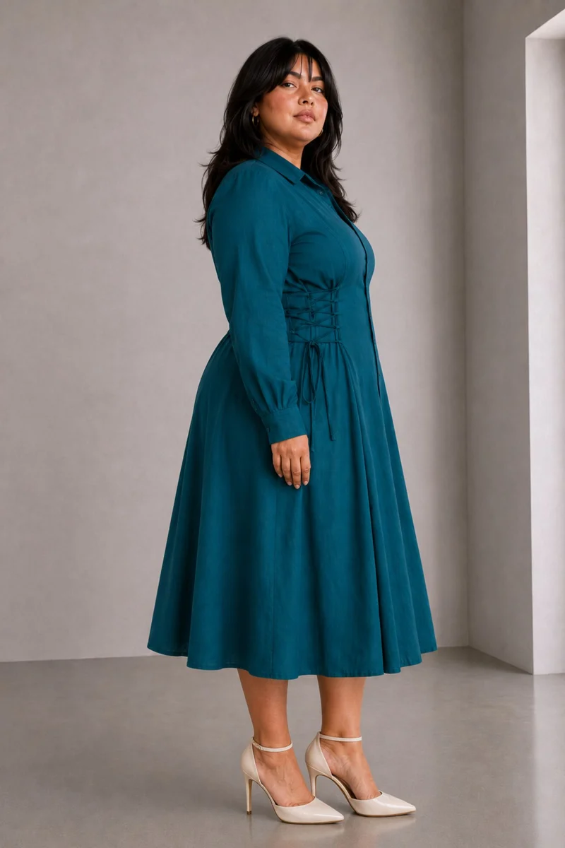 Alzira|100% Viscose Shirt Dress With Tie Up