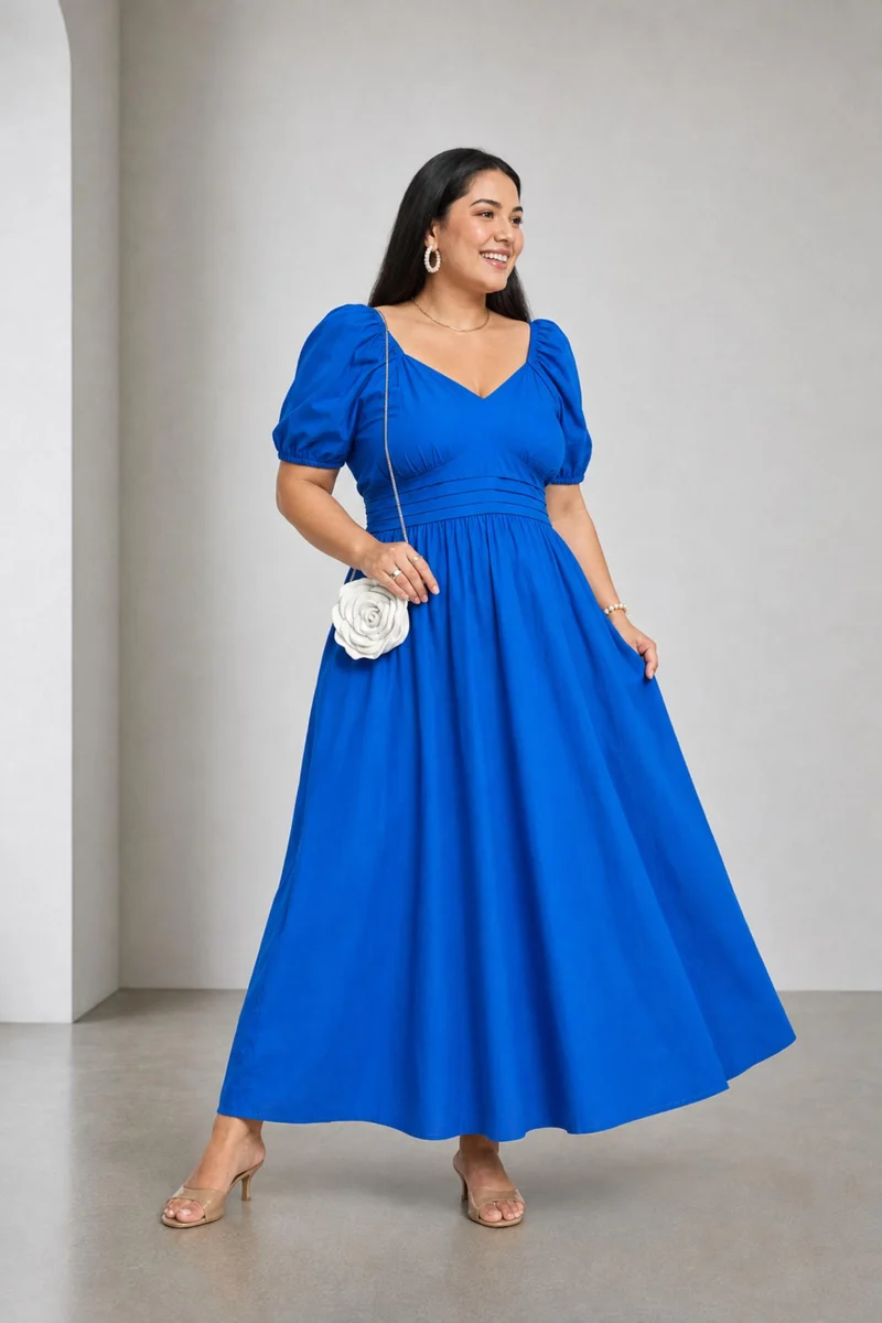 Isadora|100% Cotton Fit And Flare Maxi Dress