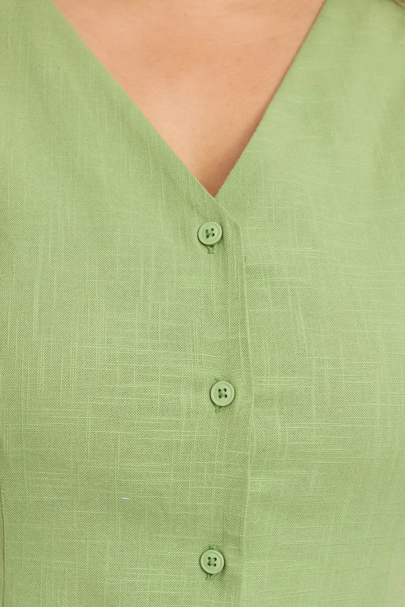 Roili|100% Cotton V Neck Midaxi Shirt Dress