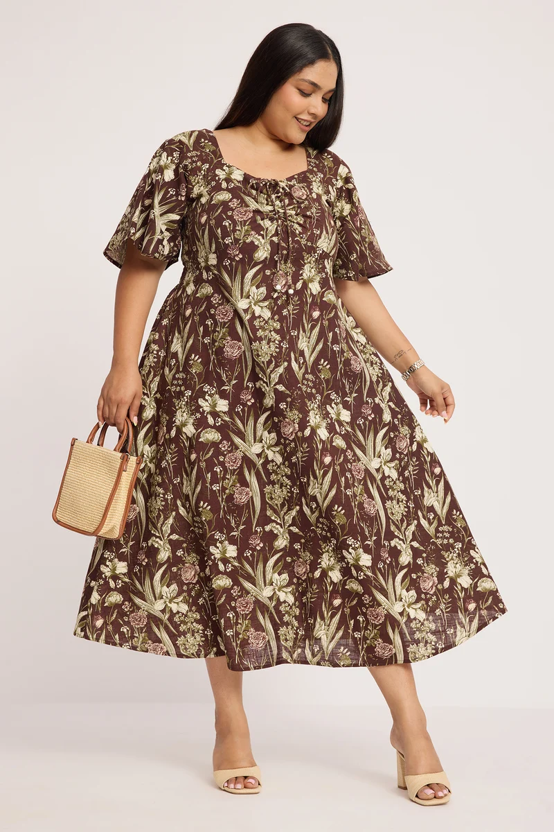 Kaba|100% Cotton Fit And Flare Midi Dress