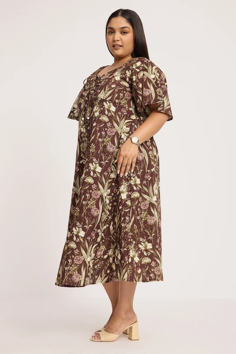 Kaba|100% Cotton Fit And Flare Midi Dress