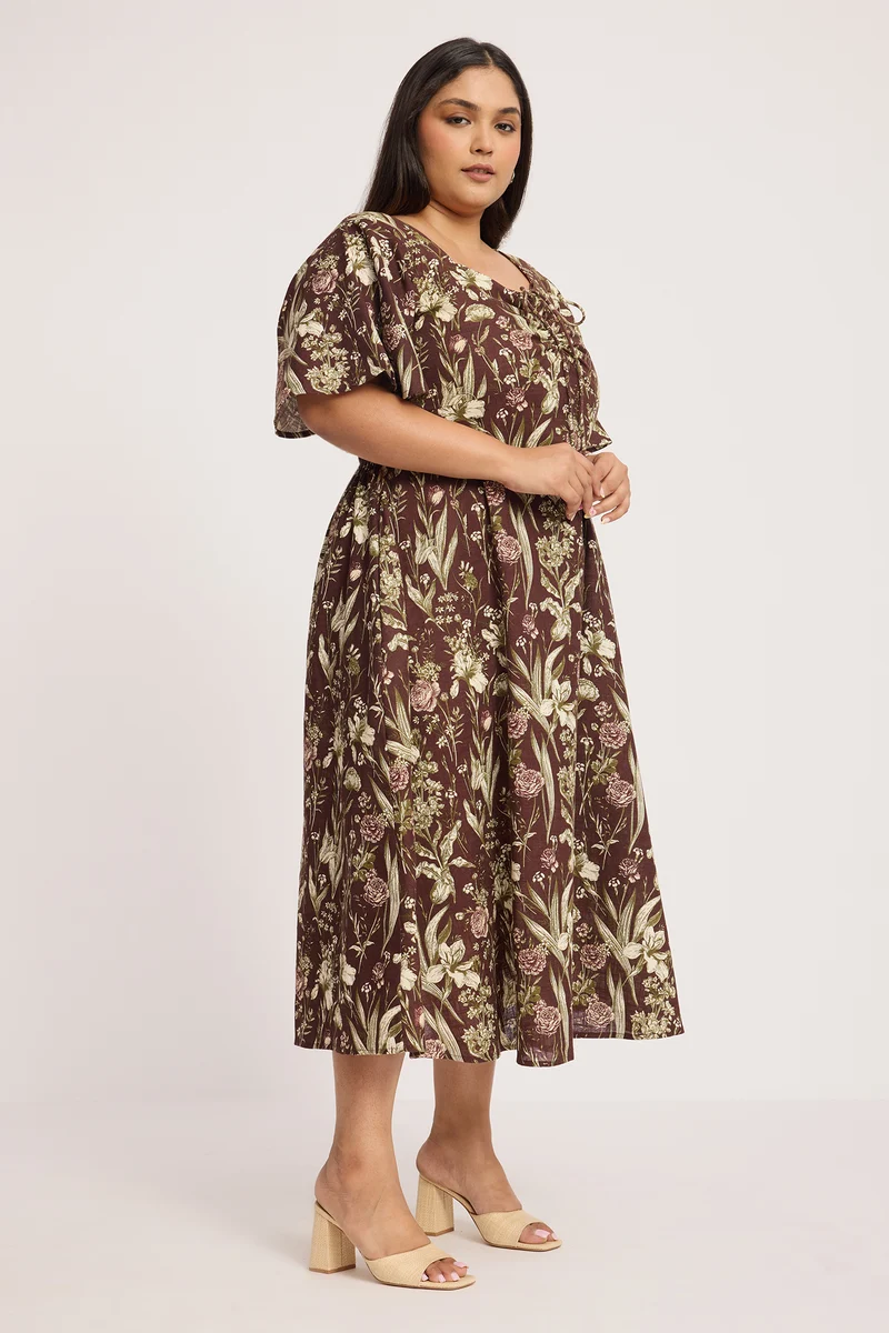 Kaba|100% Cotton Fit And Flare Midi Dress