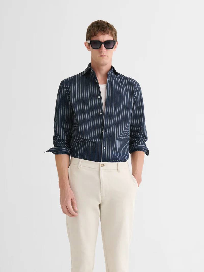 Chemise slim en coton rayée