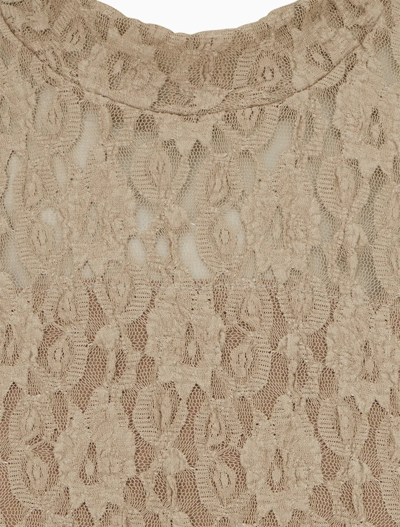 Top en dentelle à manches longues - Beige